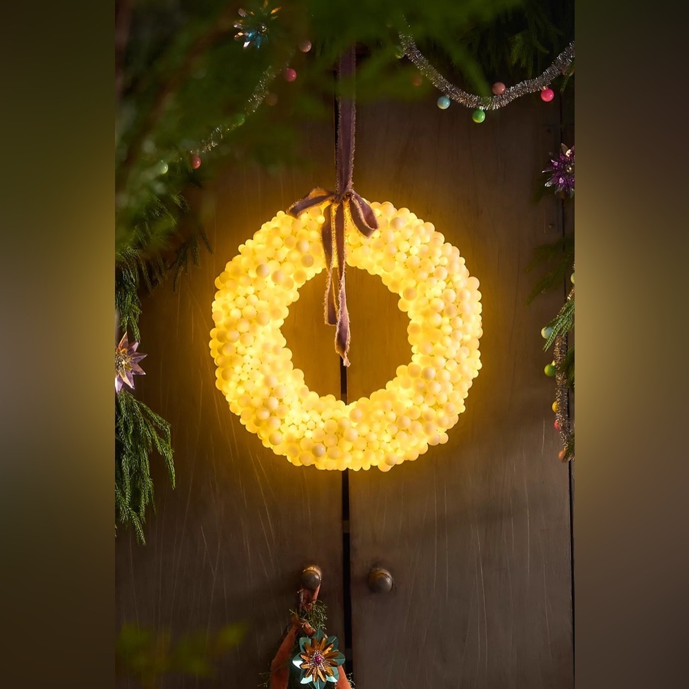 Anthropoligie Terrain Stargazer Cherry Ball 2-Function Light Wreath Multi NIB
